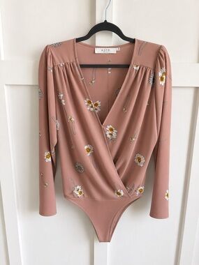 Astr Mauve Floral Wrap Bodysuit with White & Yellow Blooms